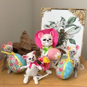 Lot of 4 Annalee w/ Tag Doll Easter Spring Mice